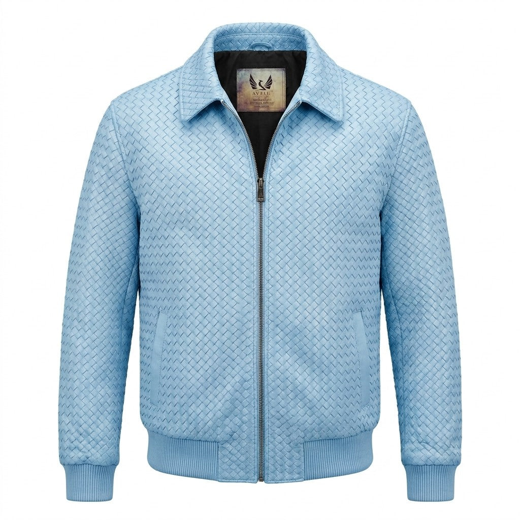 Special Order Men’s SVELG Premium Woven 100% Lambskin Leather Shirt Style Collar Bomber Jacket