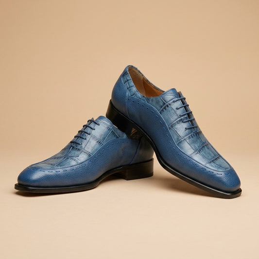 Mauri 1080 Blue Alligator and Leather Lace Up Shoes