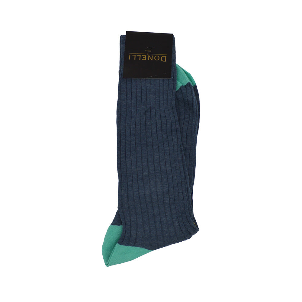 Men's Cotton Socks Yale and Turquoise - Cellini Uomo