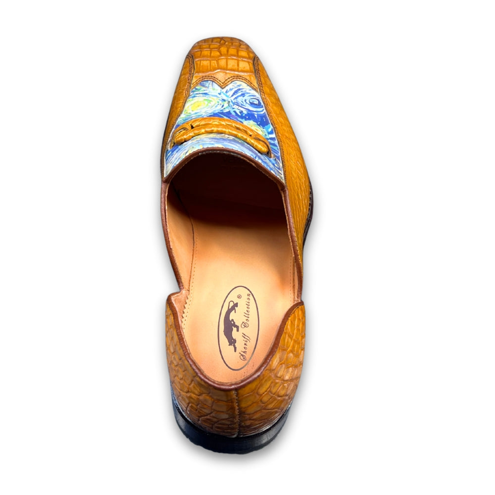 Sheriff Collection Cognac Van Gogh Design Alligator Loafer - Cellini Uomo