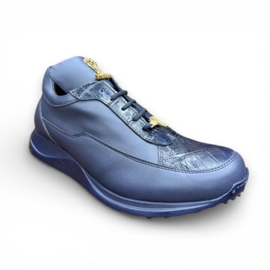 Mauri 8900 Navy Nappa Leather and Babay Crocodile Sneakers - Cellini Uomo