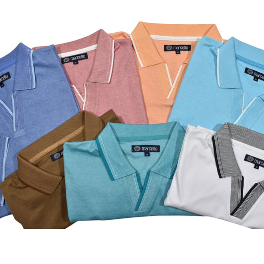 Marcello P229 Royal Oxford Open Collar Polo - Cellini Uomo