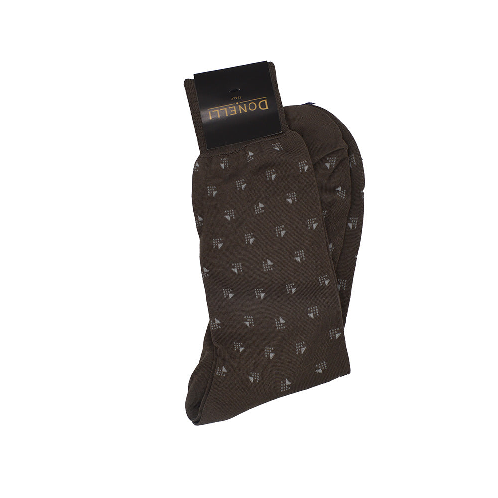 Men's Cotton Socks Brown and Grey Details - Cellini Uomo
