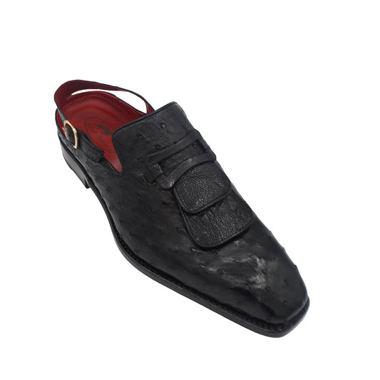 Sheriff Collection 2425 Black Ostrich Slingback Shoes. - Cellini Uomo