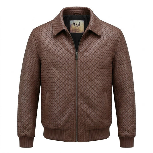 Special Order Menās SVELG Premium Woven 100% Lambskin Leather Shirt Style Collar Bomber Jacket