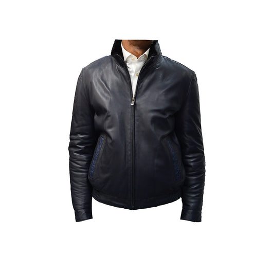 Torras Navy Leather Shearling Jacket
