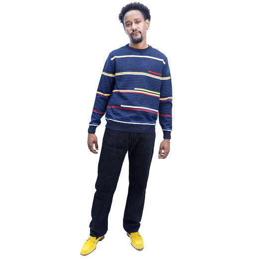 Montechiaro Navy and Multi-Colored Italian Striped Sweater 30041210Y - Cellini Uomo