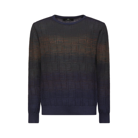 Montechiaro Navy and Multi-Colored Italian Sweater 30124110M - Cellini Uomo