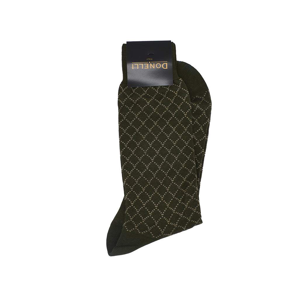 Men's Cotton Socks Dark Olive Green Design - Cellini Uomo