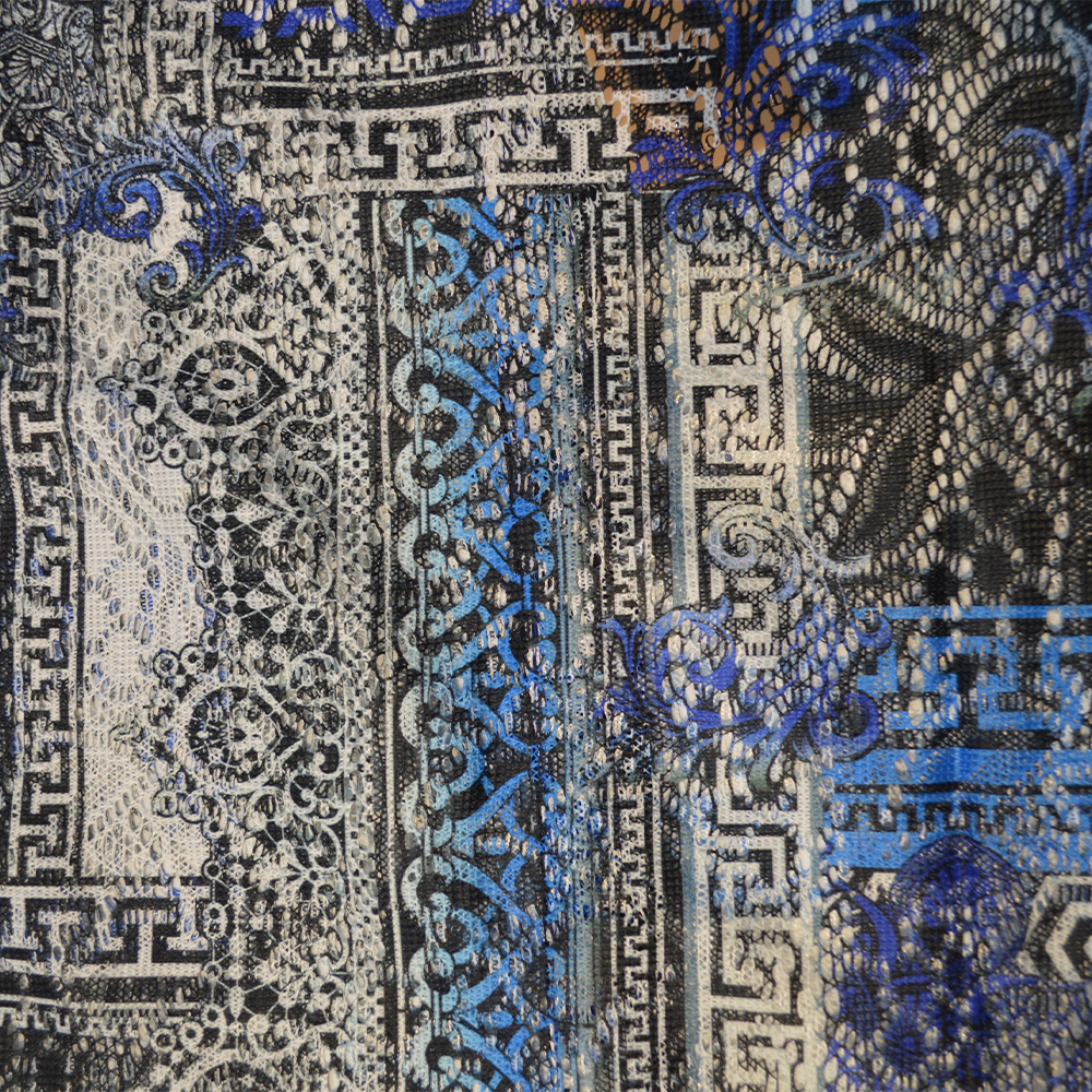 Blue Prestige Lace Button Up Shirt, stylish women's tops with intricate lace detailing and classic button closure.