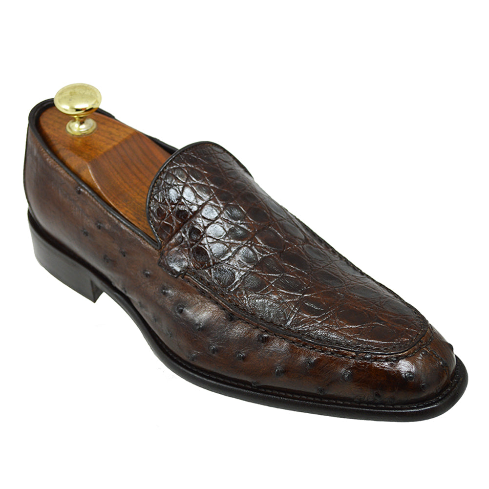 Toscana 4610 Brown Crocodile & Ostrich Loafer - Extra 30% Off At Checkout - Cellini Uomo