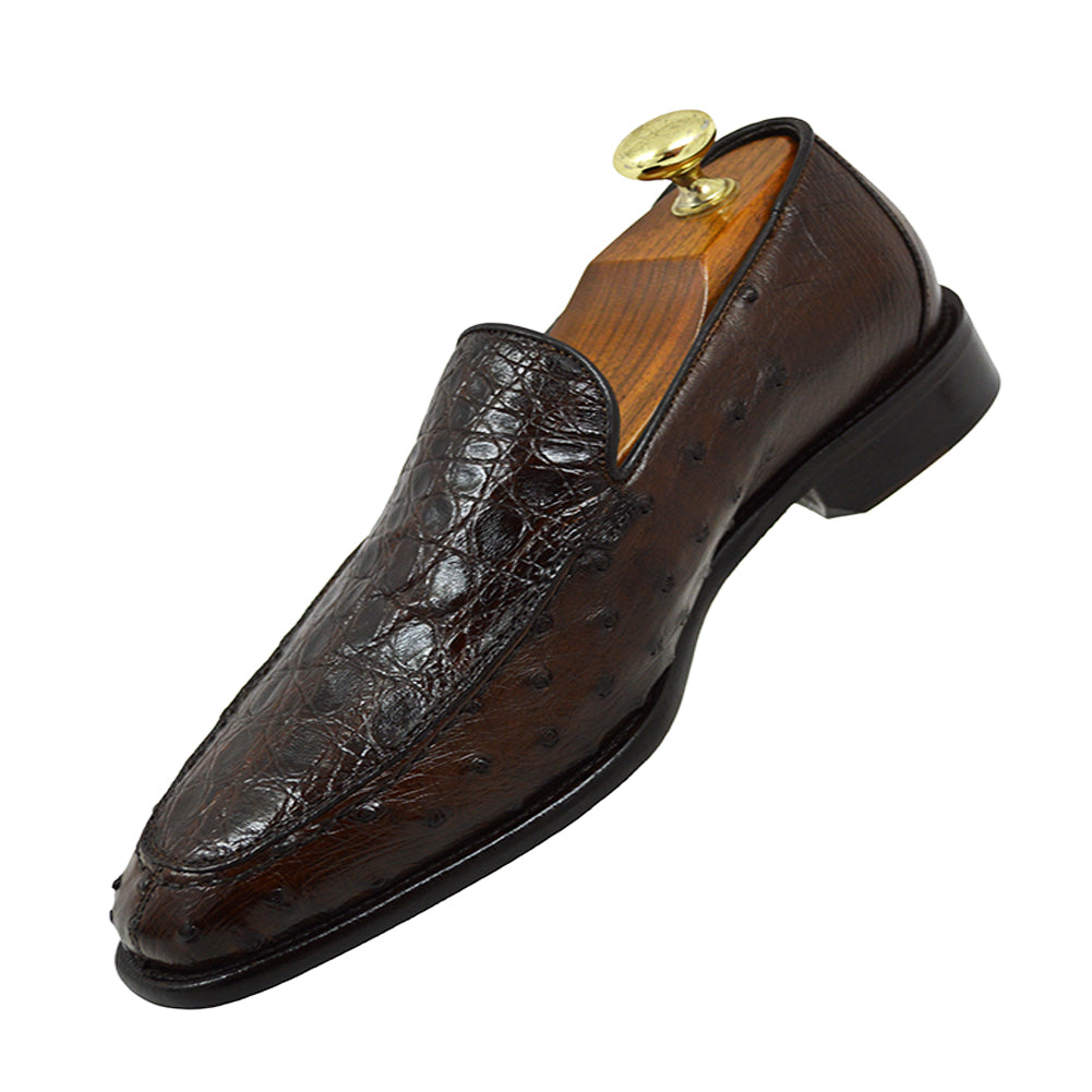 Toscana 4610 Brown Crocodile & Ostrich Loafer - Extra 30% Off At Checkout - Cellini Uomo