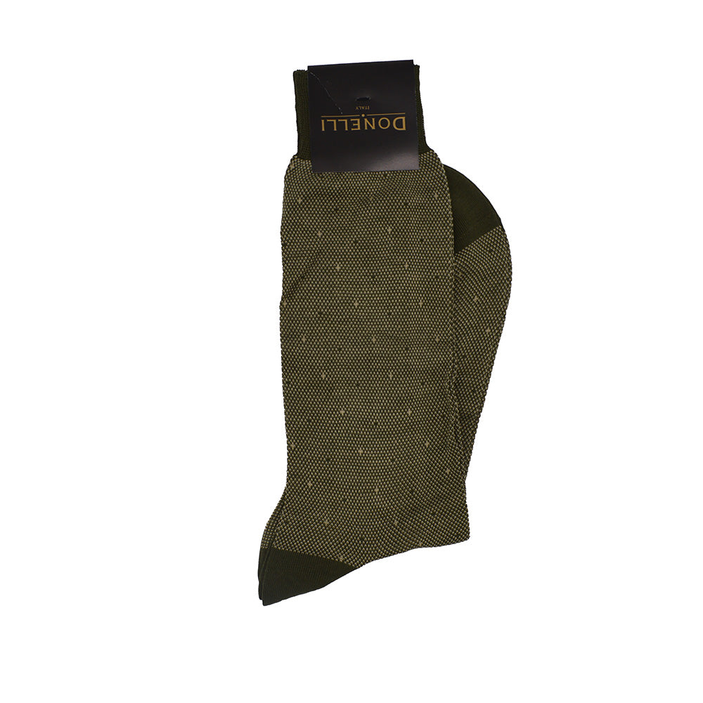 Men's Cotton Socks Olive Green Dot - Cellini Uomo