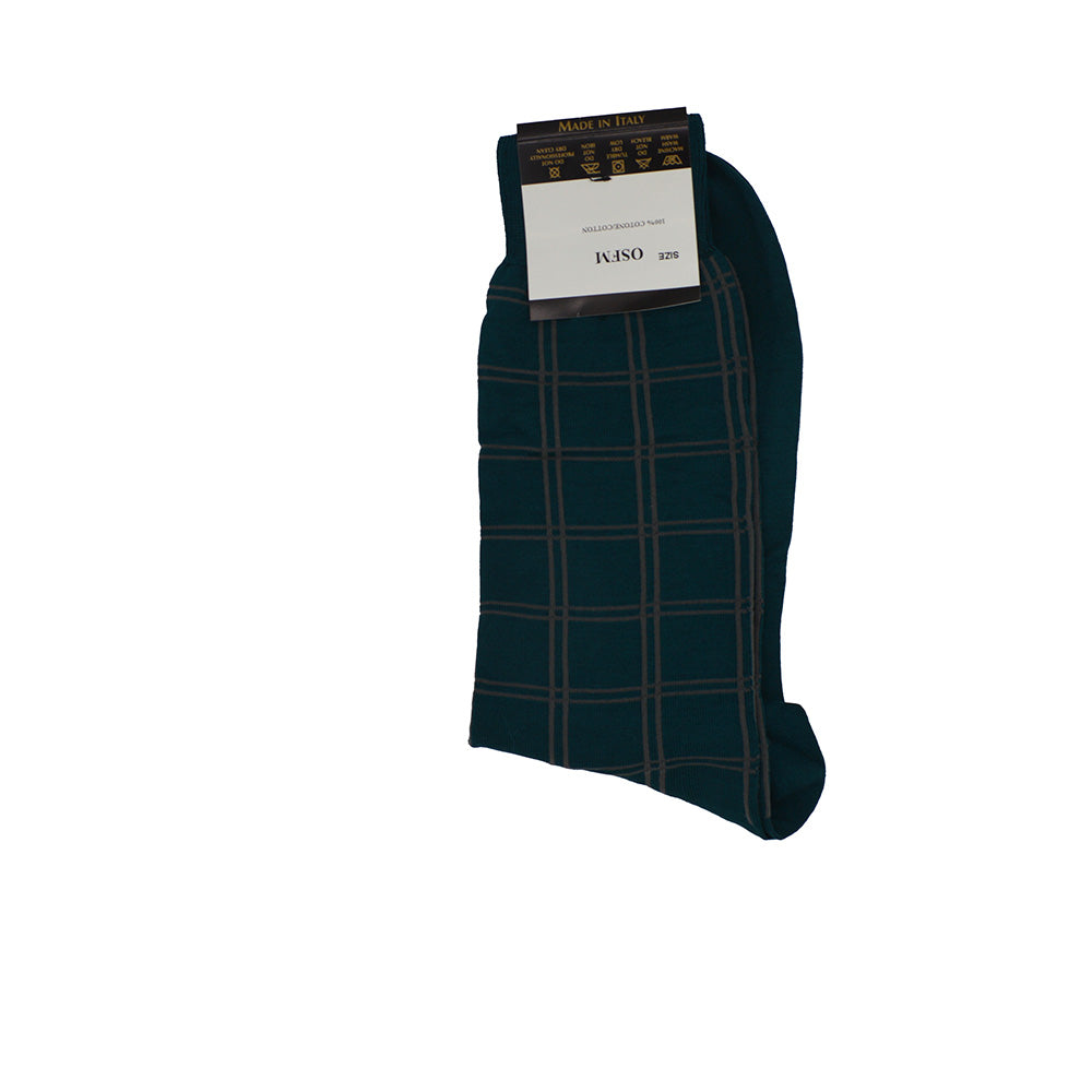 Men's Cotton Socks Dark Turquoise with Detais - Cellini Uomo