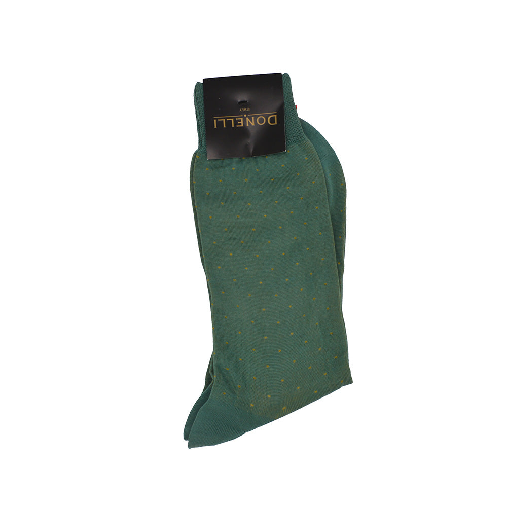 Men's Cotton Socks Green with Yellow Dots - Cellini Uomo