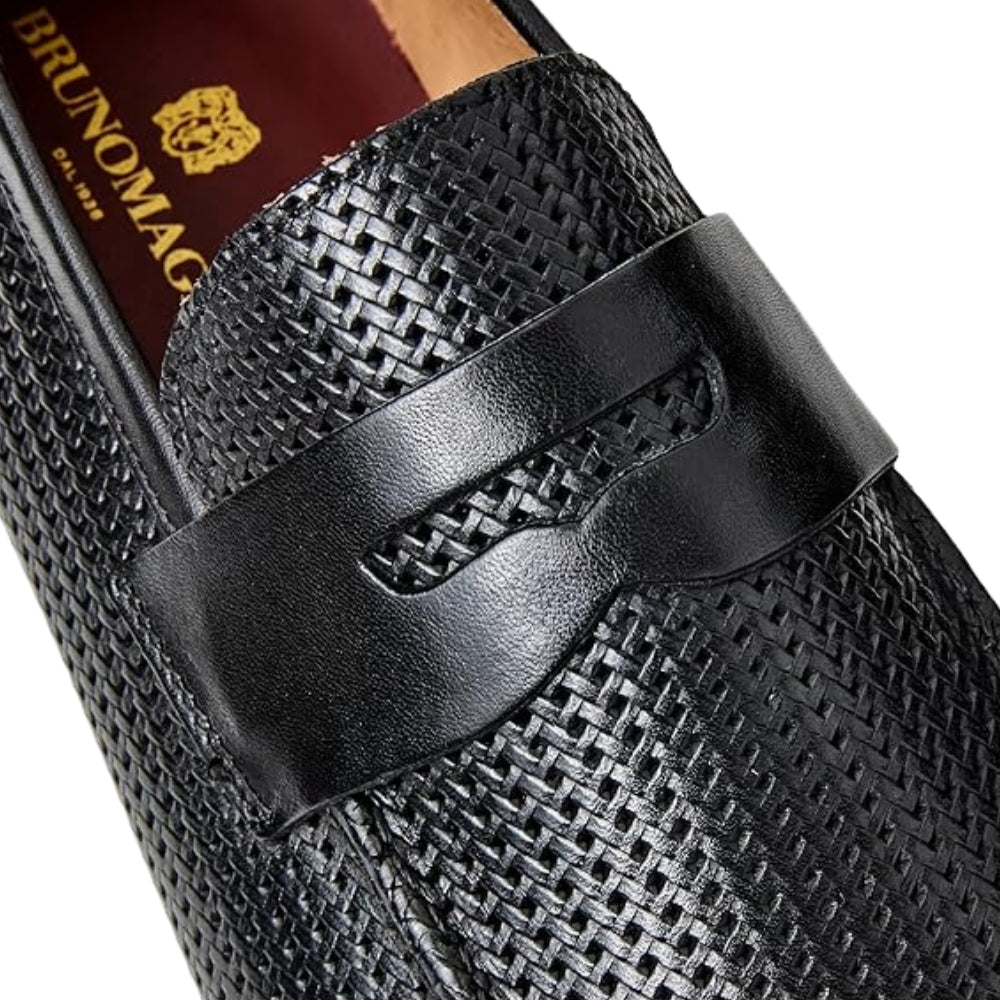 Bruno Magli Lastra woven leather loafer showing detailed woven pattern and classic slip-on design for men.