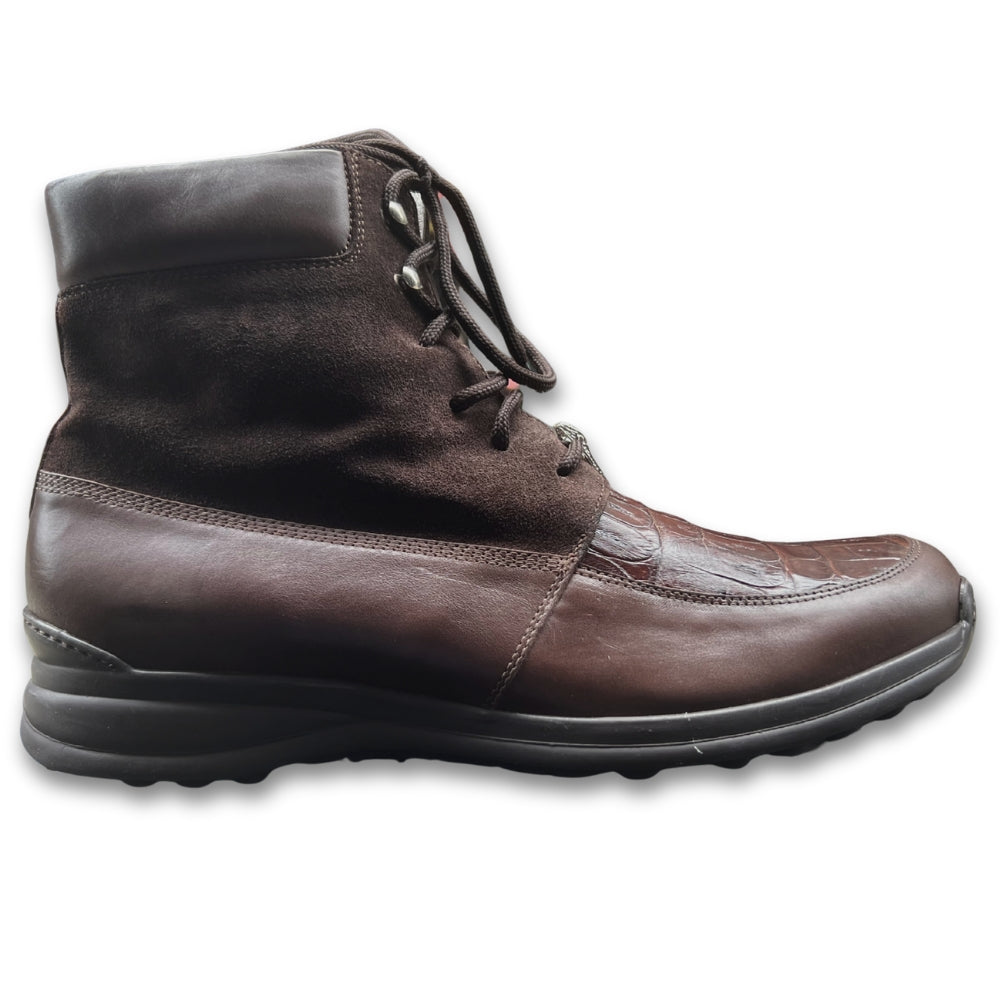 Mauri 8790 Brown Leather, Suede and Crocodile Boot - Cellini Uomo