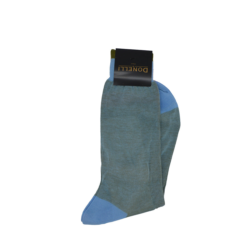 Men's Cotton Socks Olive Green and Sky Blue - Cellini Uomo