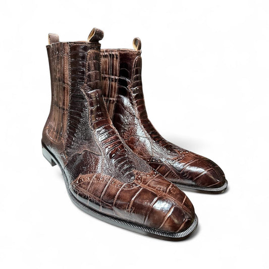 Mauri 1092 Alligator/Ostrich Leg Boot - Hand Painted Colors - Cellini Uomo