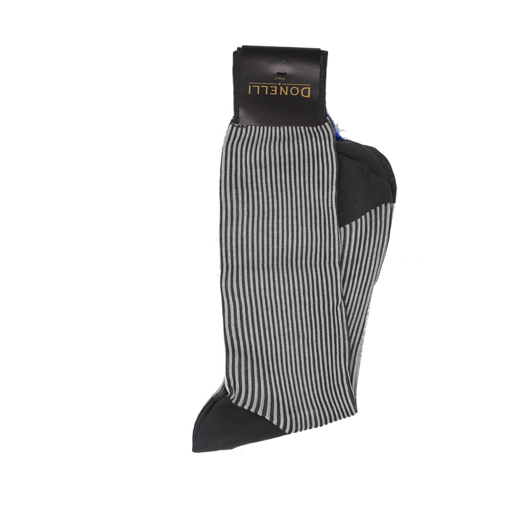 Men's Cotton Socks Olive Medium and Light Grey Stripes - Cellini Uomo
