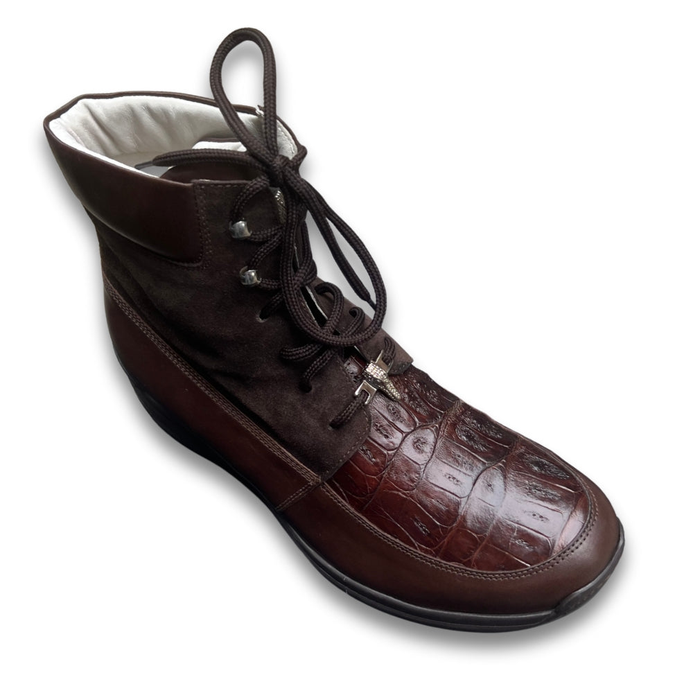 Mauri 8790 Brown Leather, Suede and Crocodile Boot - Cellini Uomo