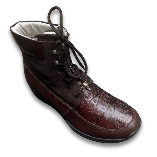 Mauri 8790 Brown Leather, Suede and Crocodile Boot - Cellini Uomo