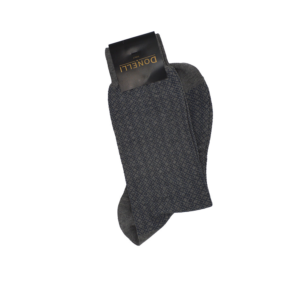 Men's Cotton Socks Grey with Navy Details - Cellini Uomo