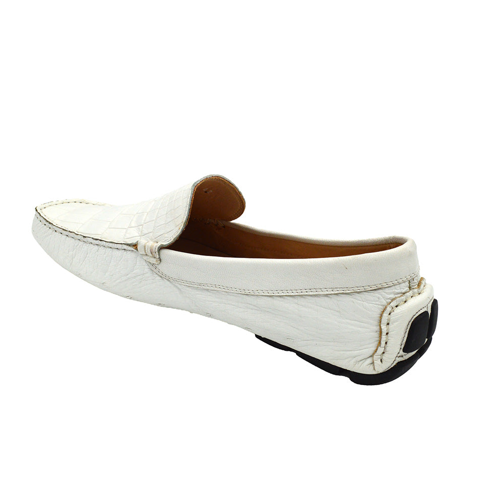 Calzoleria Toscana 6701 White Baby Crocodile & Ostrich Loafer