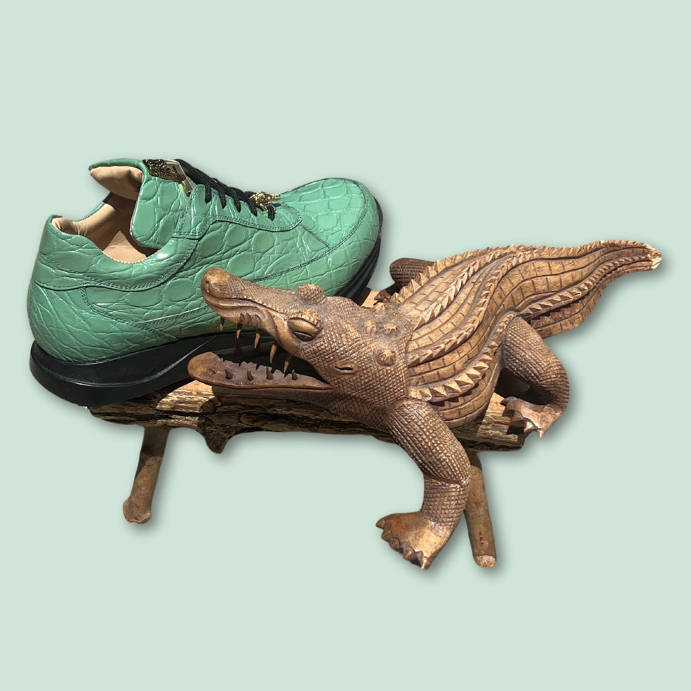 Mauri 8900 Alligator Sneakers featuring black leather with alligator texture and white rubber sole, casual sneaker style.