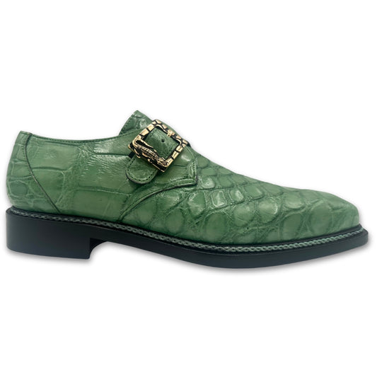 Mauri 3281 alligator monk strap shoes with polished leather finish and elegant buckle detailing.