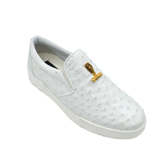 Mauri 8419 ostrich leather loafer, driver style, showcasing sleek black design and textured ostrich skin.