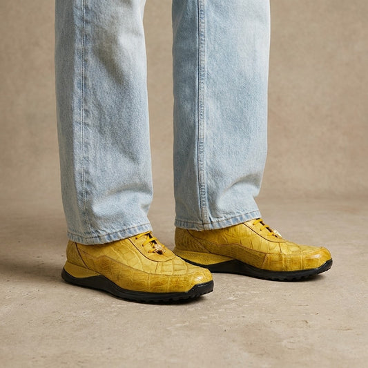 Mauri Casual Alligator Sneaker 8814 in yellow, slip-on casual shoes with alligator-textured leather for a stylish look.