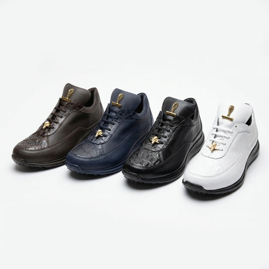 Mauri 8900 Napa leather and baby crocodile sneakers showing stylish design with tan leather and textured crocodile accents.
