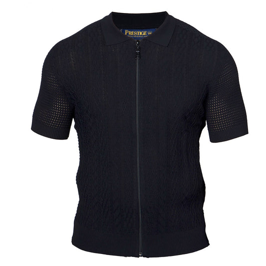 Prestige Polo Neck Zip Up Short Sleeve Shirt CMK-388 - Cellini Uomo