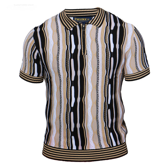 Prestige Polo Neck Zip Up Short Sleeve Shirt CMK-396 - Cellini Uomo