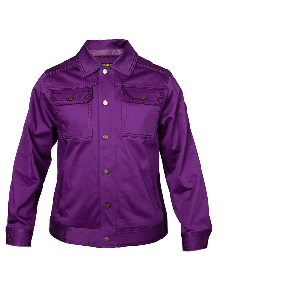 Prestige Denim COJ 300 v3 purple coat, stylish and warm denim jacket for casual wear, shown in a layered view.