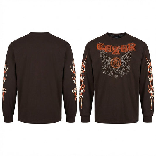 Cezer long sleeve shirt in a neutral color, casual clothing with a comfortable fit, displayed on a hanger.