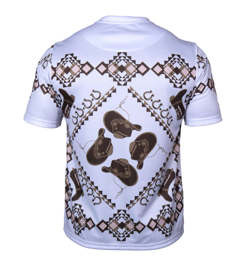 White graphic shirt from Prestige DPP-620, featuring a stylish design, casual fit, and comfortable fabric for everyday wear.