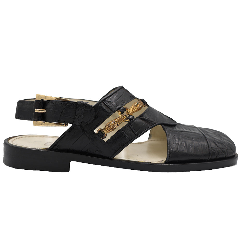 Mauri 5113 Dyed Black Ostrich & Crocodile Sandles - Cellini Uomo