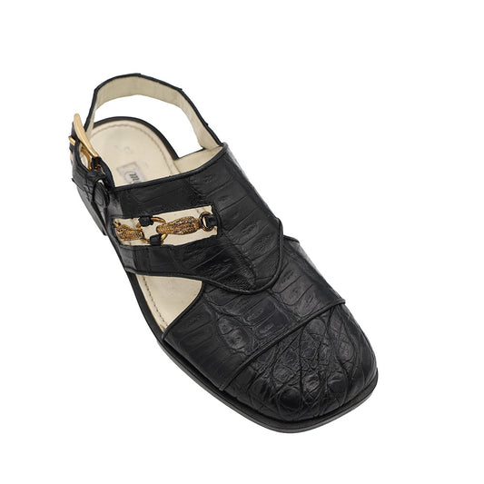 Mauri 5113 Dyed Black Ostrich & Crocodile Sandles - Cellini Uomo