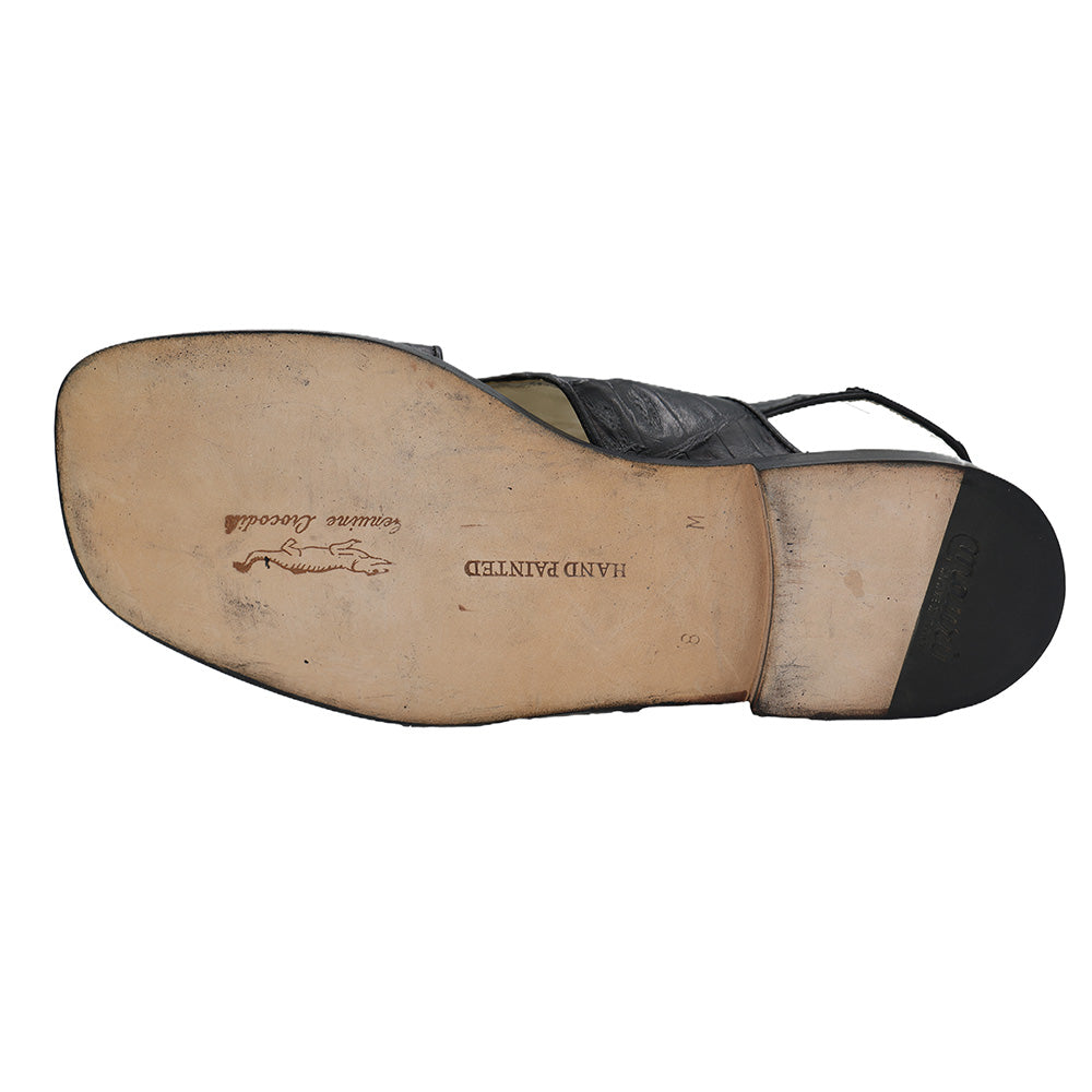 Mauri 5113 Dyed Black Ostrich & Crocodile Sandles - Cellini Uomo