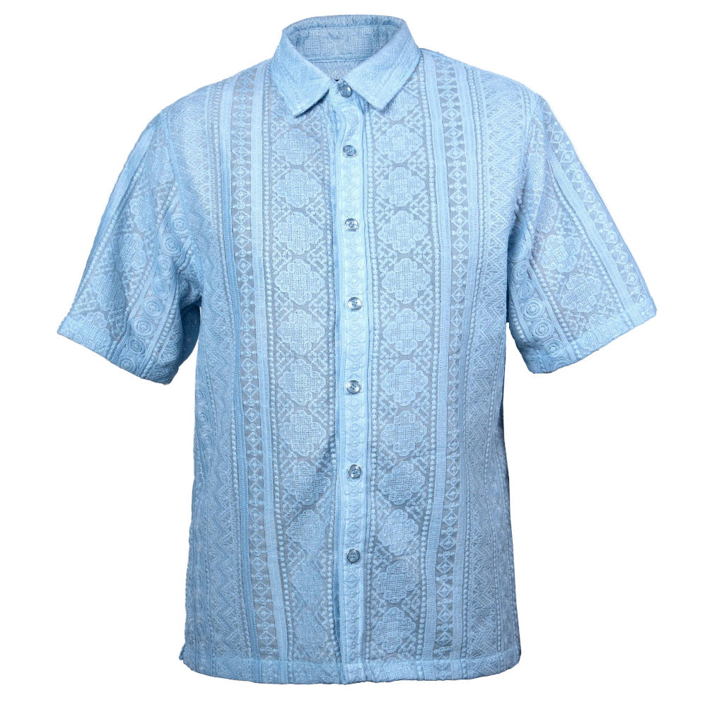 Blue Prestige Lace Button Up Shirt 530, stylish shirt with lace details and classic collar, perfect for casual or formal wear.