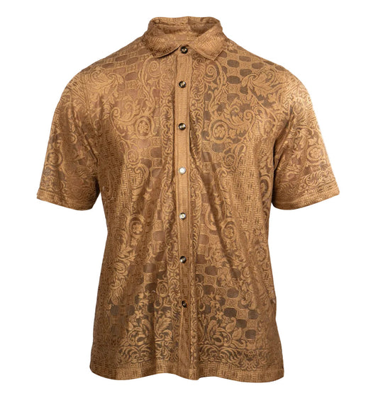 Khaki Prestige Lace Button Up Shirt 585, stylish shirt with lace details and button closure, perfect for casual or formal wear.