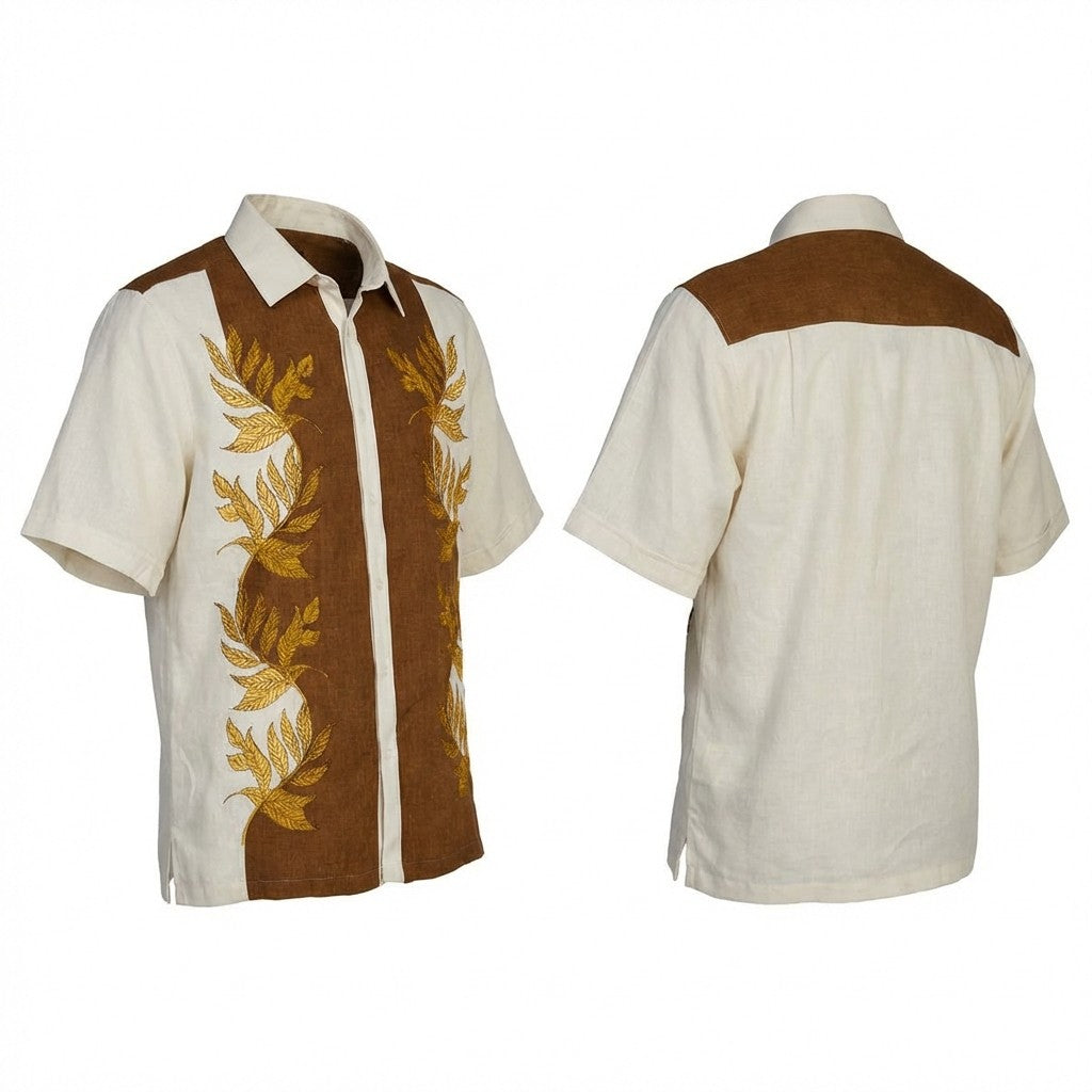 Prestige Brown & Gold Linen Shirt - Cellini Uomo