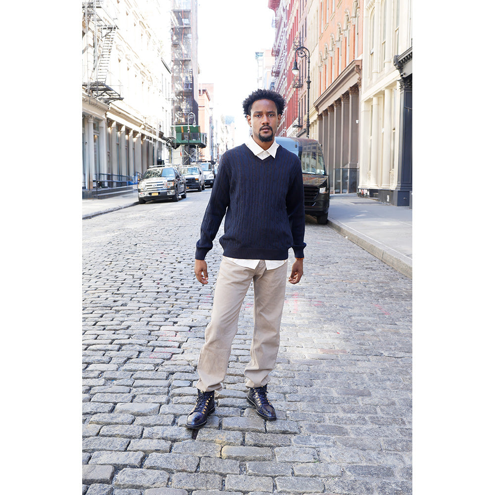 Montechiaro V-Neck Navy Italian Sweater 30129130M - Cellini Uomo