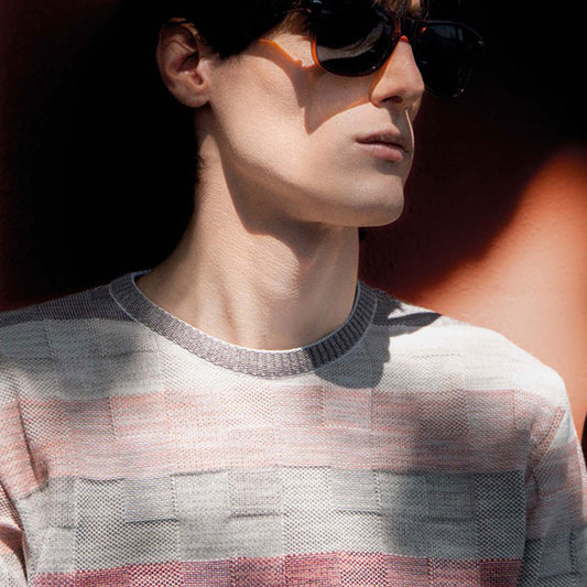 Montechiaro Crew Neck Italian Oxford and Purl-stitch Sweater 31127610M - Cellini Uomo