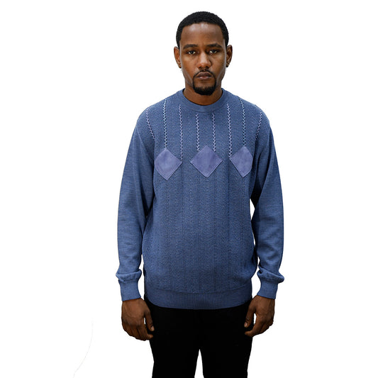 Torras 100% Wool and Leather Herringbone Design Sweater N42H408 - Cellini Uomo