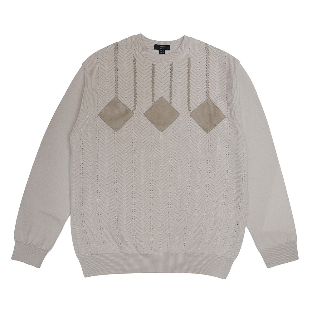 Torras 100% Wool and Leather Herringbone Design Sweater N42H408 - Cellini Uomo