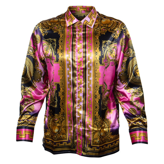 Prestige Satin Digital Print Button Up Shirt PR-450 - Cellini Uomo