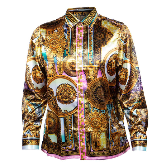 Prestige Satin Digital Print Button Up Shirt PR-453 - Cellini Uomo